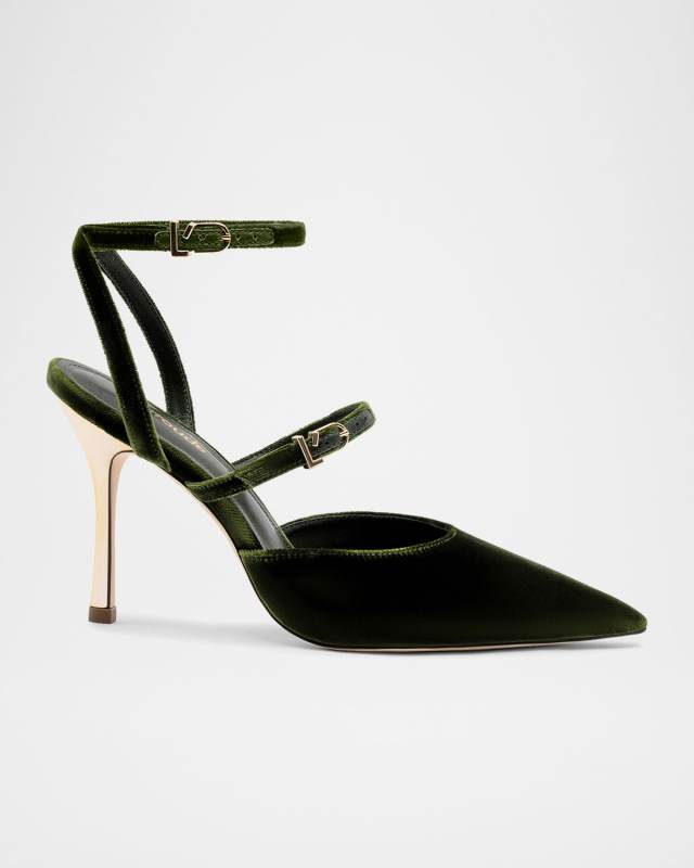 Kris Velvet Ankle-Strap Evening Pumps